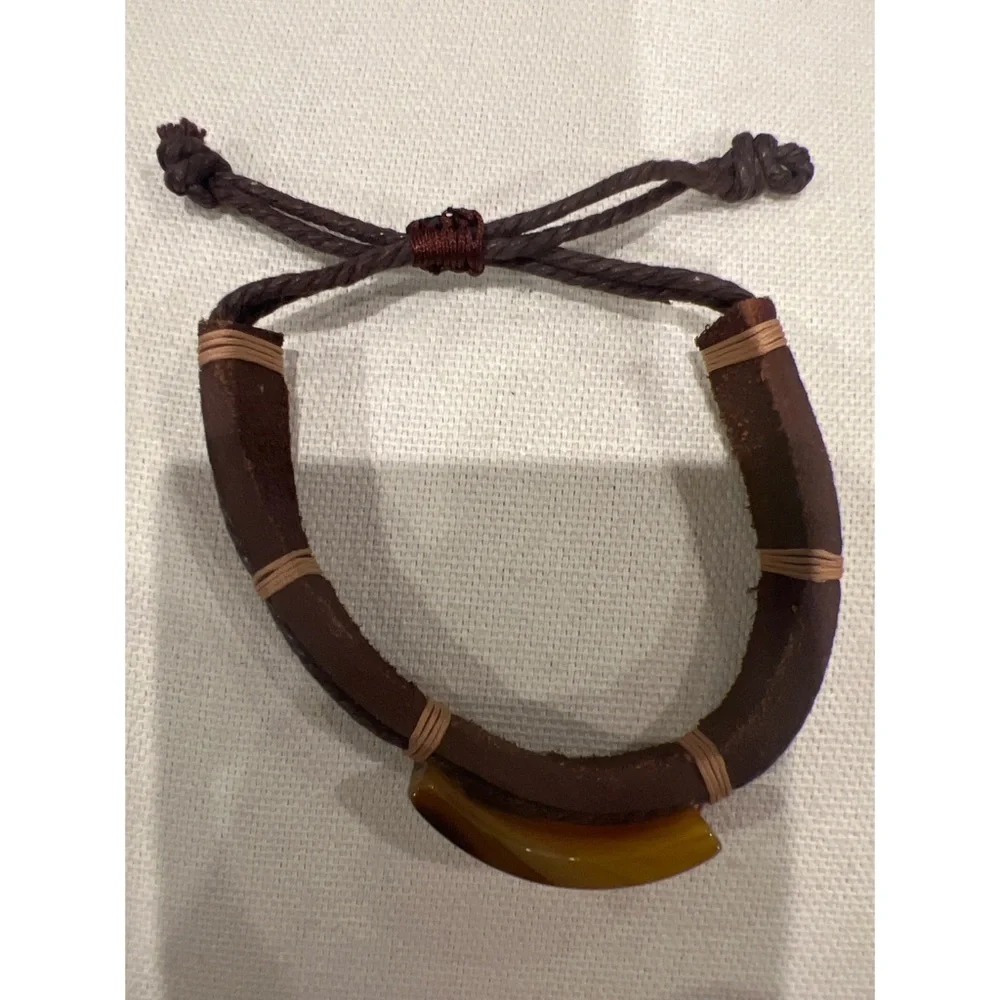 Men’s Leather Agate Adjustable Bracelet